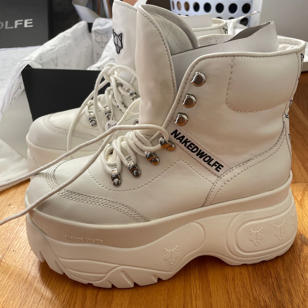 naked wolfe spike 2.0 white leather boots 8 38